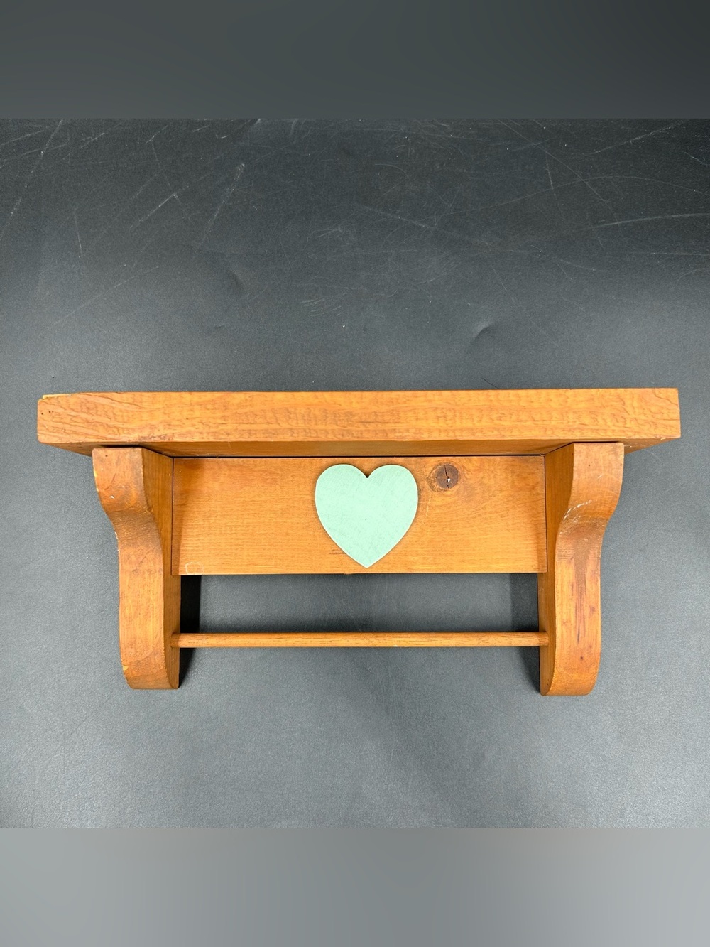 Vintage Wood Wall Shelf Green Heart Decorative Rail Country Farmhouse 9.5”